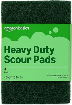 Amazon Basics Heavy Duty Scour Pads, Dish Scrubber for Kitchen + Outdoor, 4 Count, Pack of 1