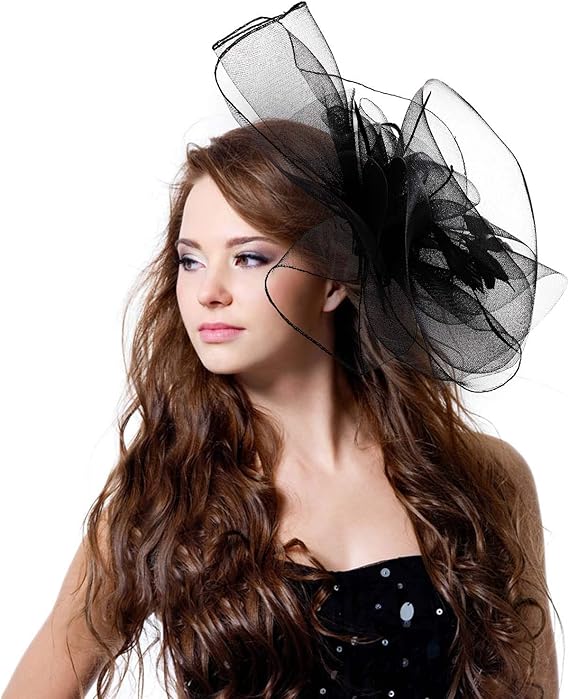 Amazon 小顔 ヘッドドレス 19 ヘアアクセサリー 髪飾り 結婚式 ブライダル 欧風 チュール付き ウェディングハット 帽子 カクテルハット レディース パーティー イベント 結婚式 女性 メッシュ 披露宴 ヘアクリップ 女の子 子供 写真 撮影 誕生日 プレゼント ブラック