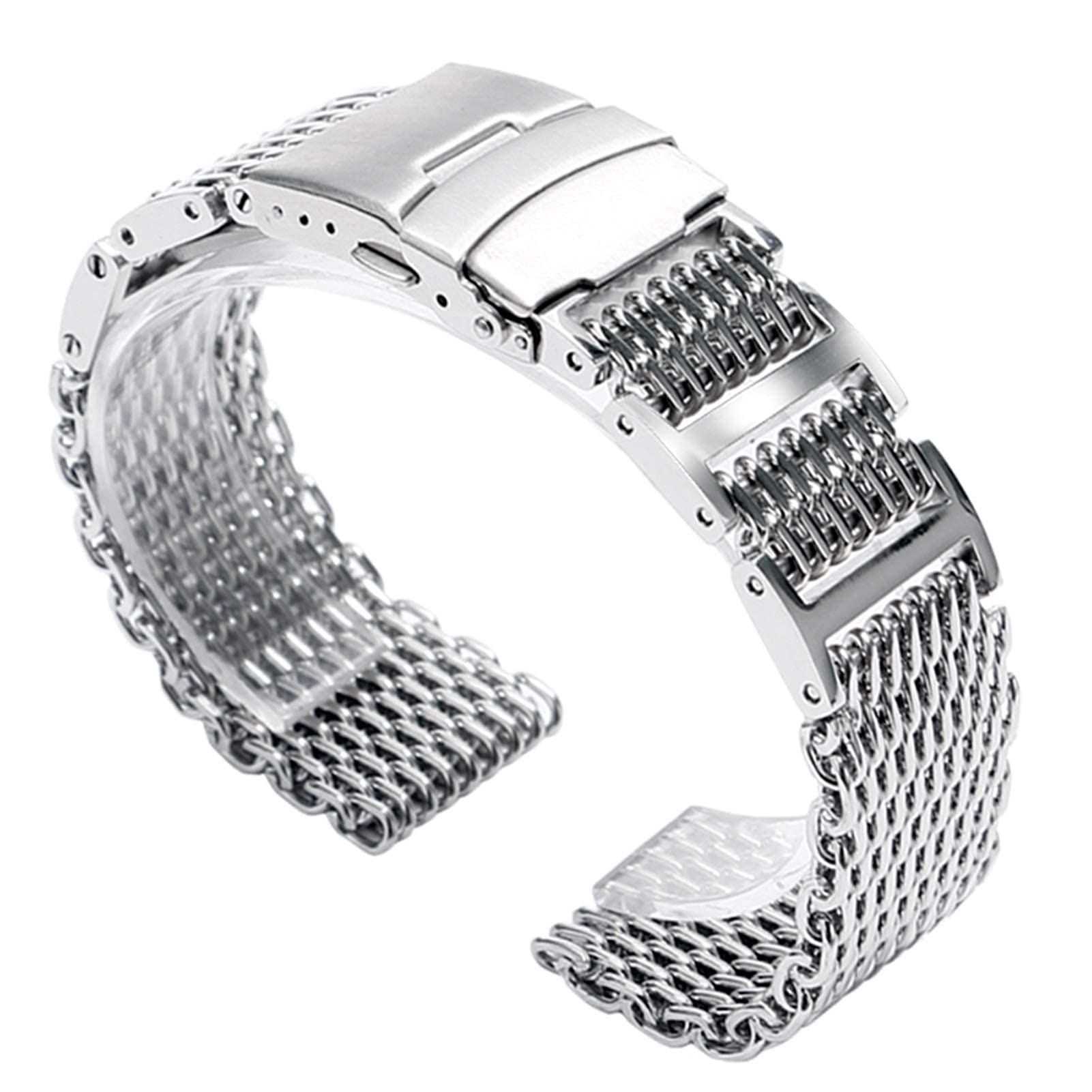 Cinturino per Orologio, Cinturino di Ricambio in Acciaio Inossidabile Argento con Maglie da 20/22/24 mm. Bracciale con Chiusura Pieghevole