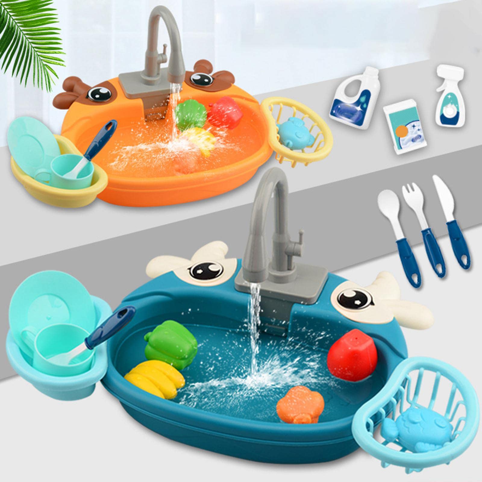 Set Da Gioco con Lavello Elettrico Da Cucina E Giochi D'acqua, Vitello Blu, Taglia unica