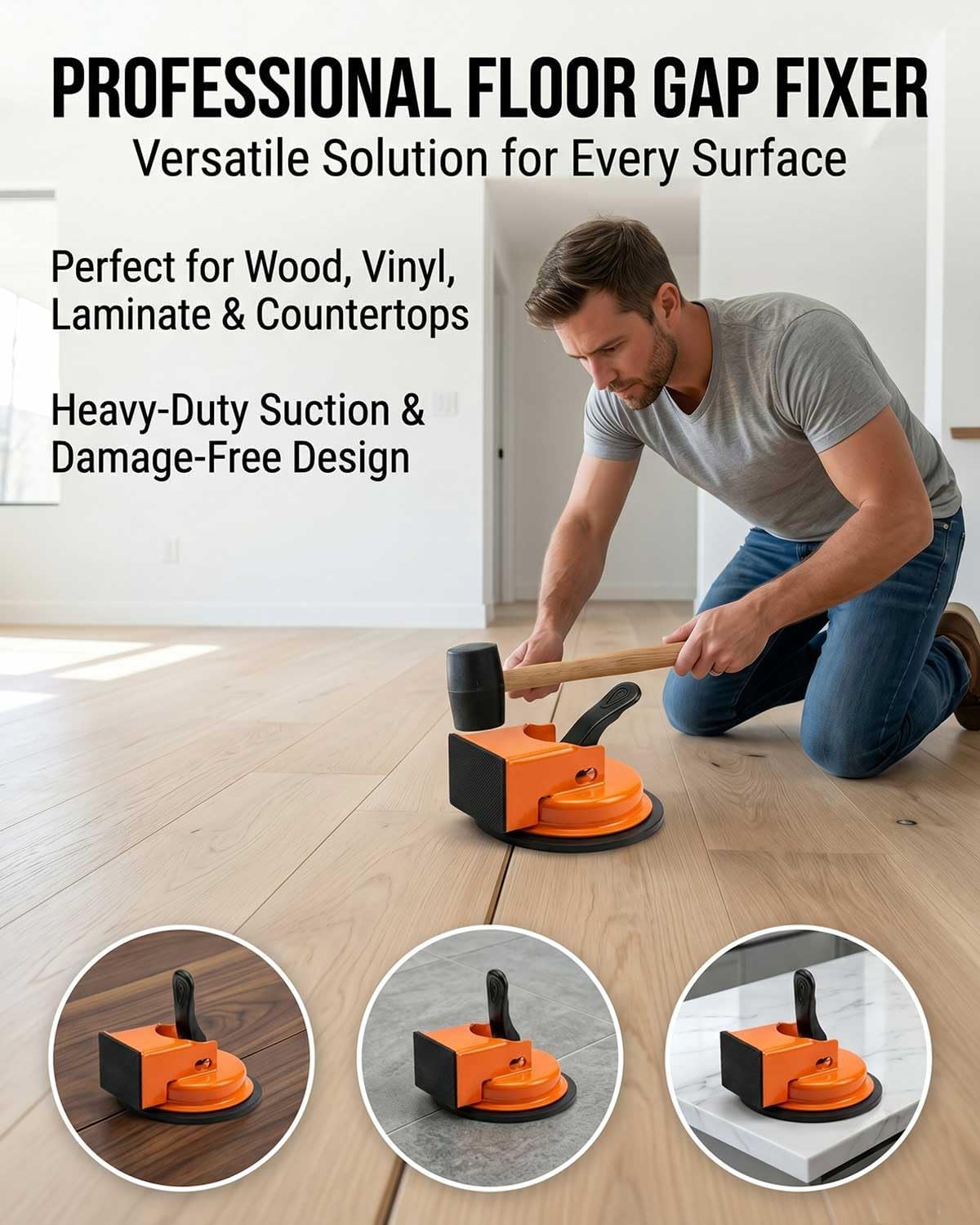 Floor Gap Fixer Tool, Suction Cup Floor Puller for Vinyl, Wood, Laminate – Adjustable Height Setter & Countertop Leveling Tool – Floor Repair Tool for Closing Gaps