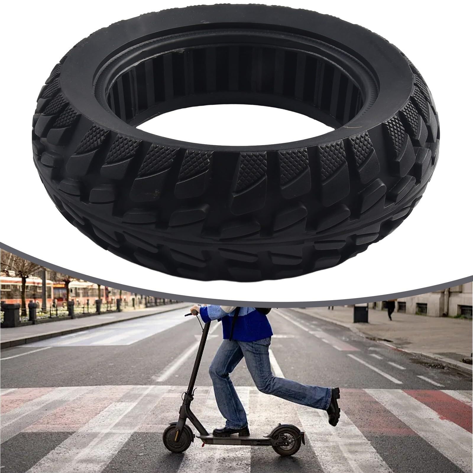 Pneumatico Pieno da 10 Pollici 10x2.70-6.5, Pneumatico in Gomma Antiforatura, Accessori per Ruote Senza Manutenzione, per Bici Elettriche, Monopattini Elettrici