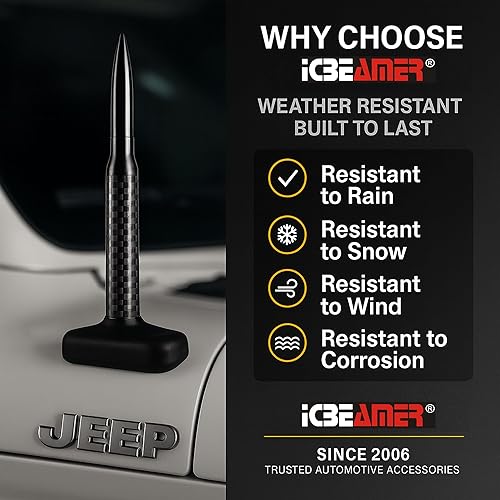 Miniatura 5 de ICBEAMER Antena de fibra de carbono de calibre 50 de repuesto color negro mate, ajuste universal, para camionetas, vans, automóviles, fabricada con