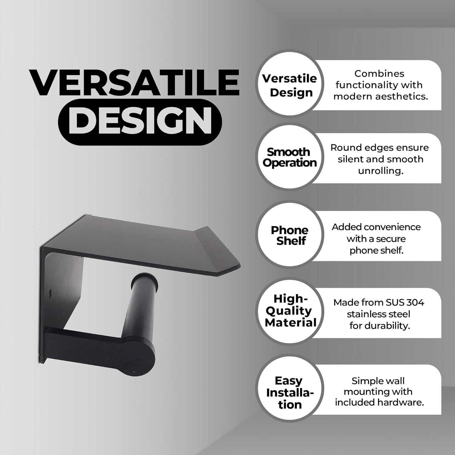 Generic Premium Quality Matte Black Toilet Paper Holder Wall Mount. Made from rustproof 304 stainless steel,Bathroom Accessory.built-in shelf for your phone or other small items (Matt Black).