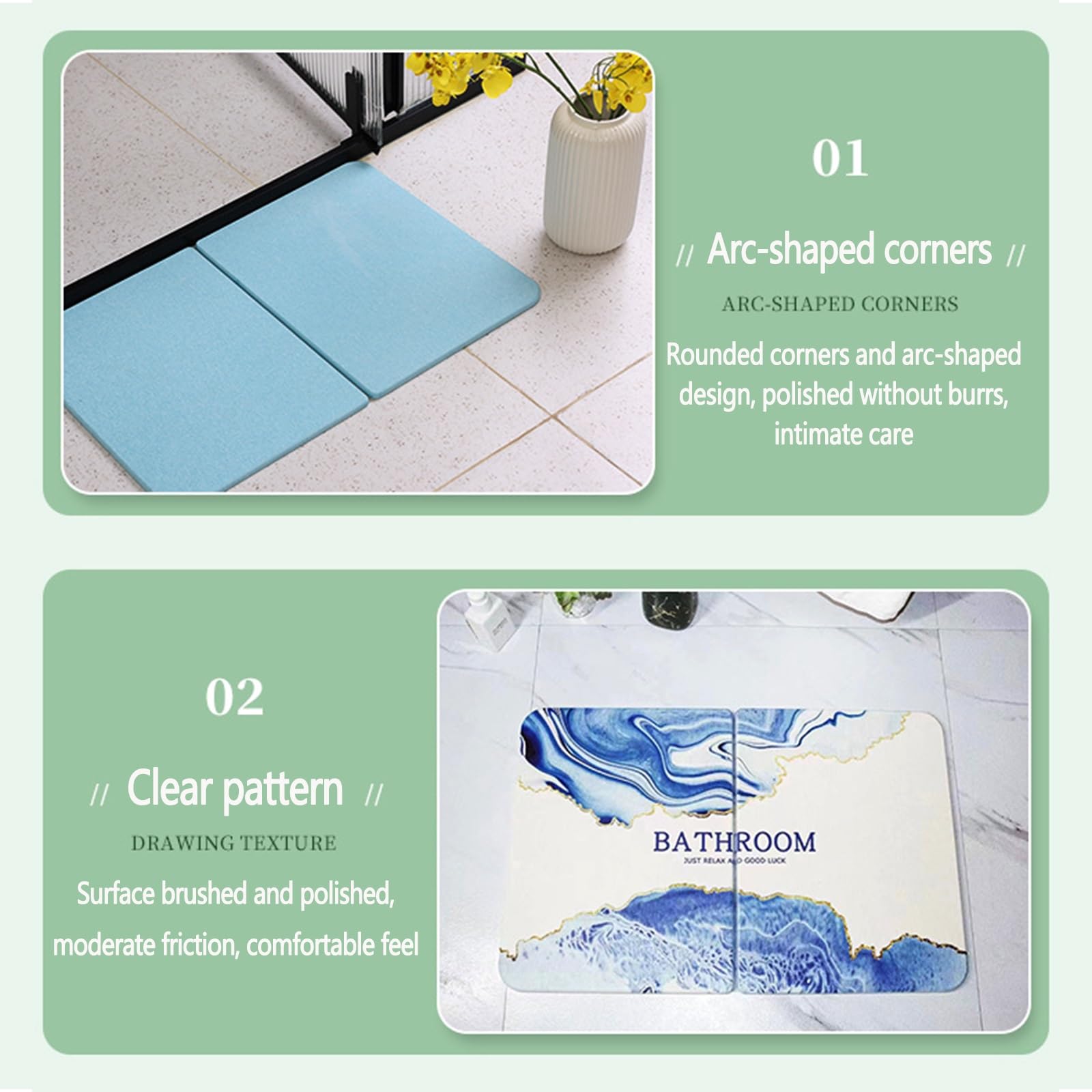 Tapis Pliable en Pierre De Diatomées Super Absorbant, Antidérapant, Séchage Rapide, Compact Et Facile À Ranger, Facile À Nettoyer, Couleur 2, 60 X 39 Cm