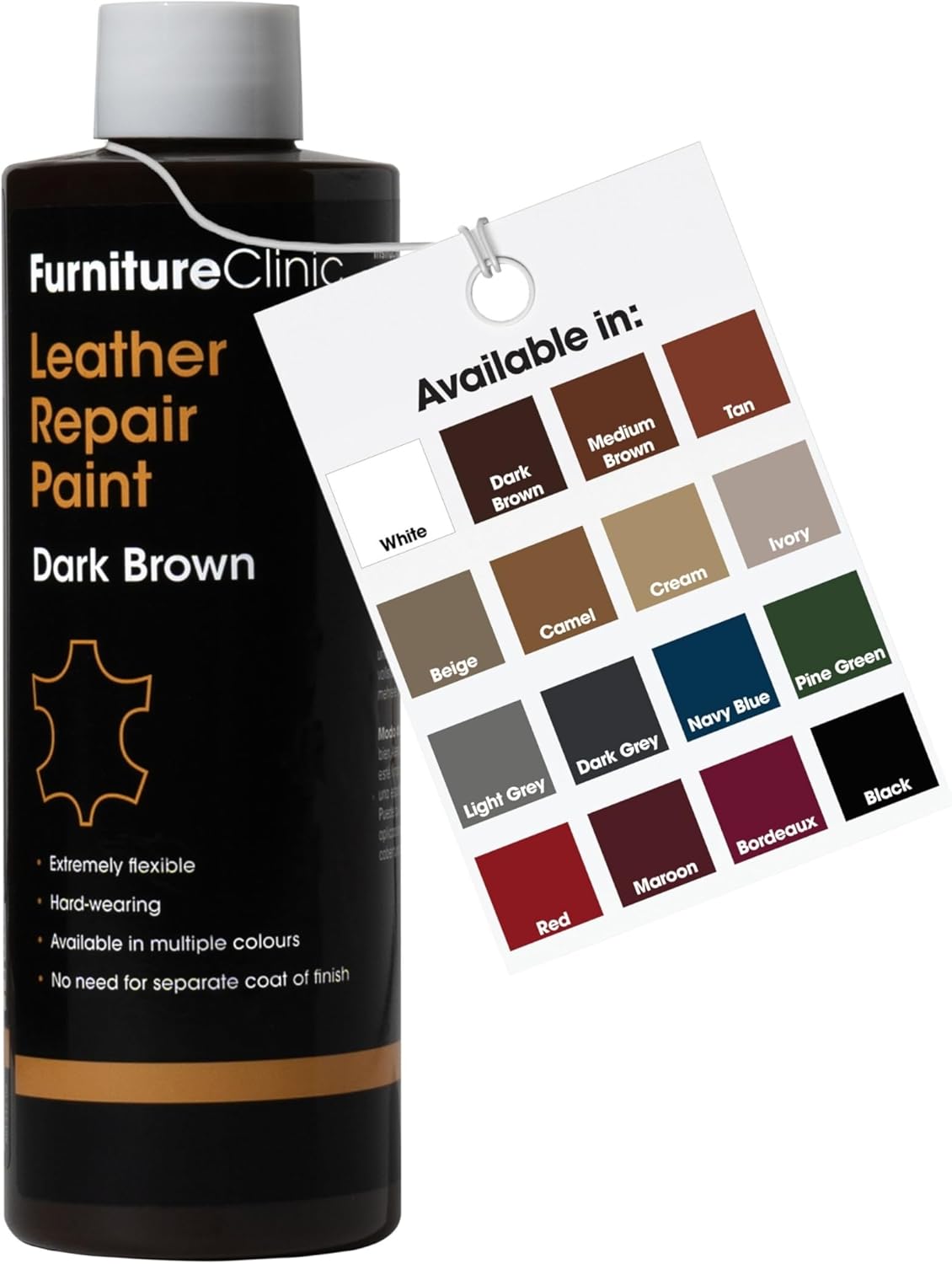 Furniture Clinic Leather Repair Paint | 2-in-1 Seal and Color | Use on Scratches, Tears, and Holes in Car Seats, Furniture | Quick and Easy Leather Repair Kit for Furniture (Dark Brown, 500ml / 17oz)