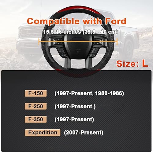 Miniatura 2 de GIANT PANDA Cubierta Del Volante Del Coche Para Ford F150 F250 F350 Expedition 15.5-16 Pulgadas - Rojo