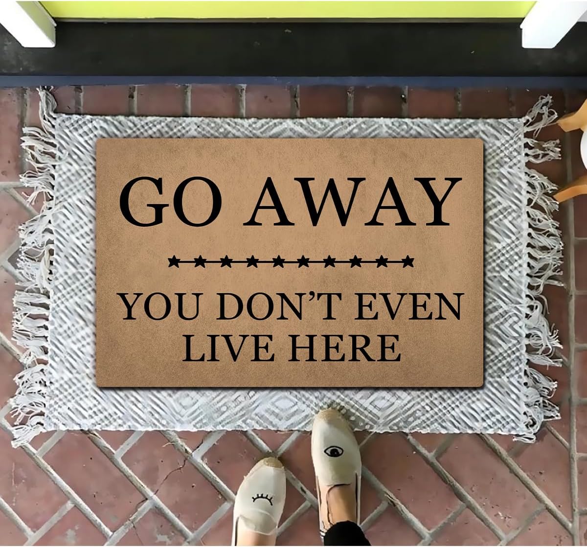 Funny Welcome Doormat for Front Door Mat House Warming Gift Rugs for Entrance Way Indoor Home Decor (23.7in X 15.6in) (Go Away You Don't Even Live Here)