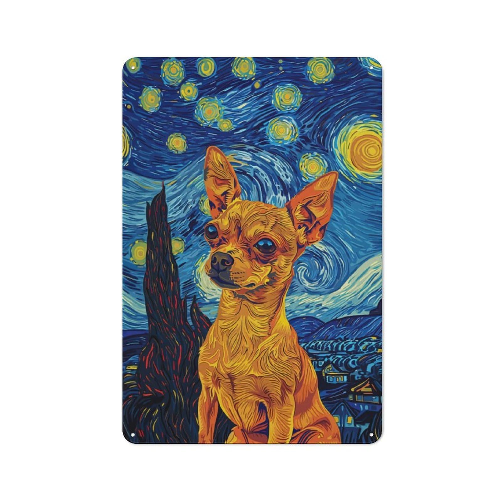 Junmoney Starry Night Chihuahua Tin Wall Plaque 30X20cm With For Dining Room Or Kitchen, A Metal Wall Feature For Kitchens And Dining Spaces