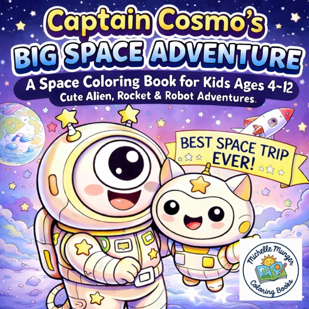 Captain Cosmo’s Big Space Adventure: A Space Coloring Book for Kids Ages 4-12: Cute Alien, Rocket & Robot Adventures (Monster Coloring Books)