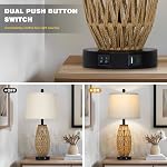 CINSARY 27" Boho Rattan Table Lamp with Night Light, Wicker Bedside Lamp with USB A+C Charging Port, Woven Coastal Bedroom Lamps for Nightstand, Tall Farmhouse Lamps for Living Room Single
