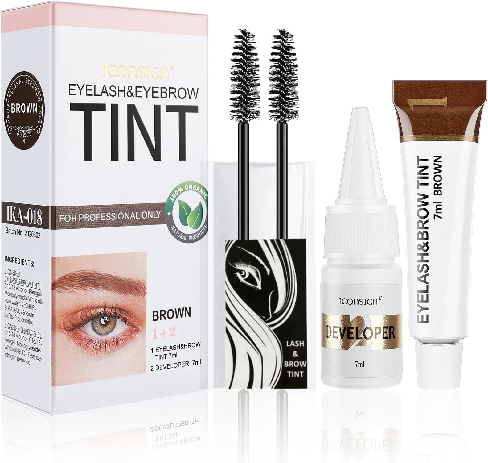 2-In-1 Eyelash & Eyebrow Color Kit, Professional Lash & Brow Coloring Kit, Brow Color & DIY Hair Coloring for Salon & Home Use 7ml (Brown)