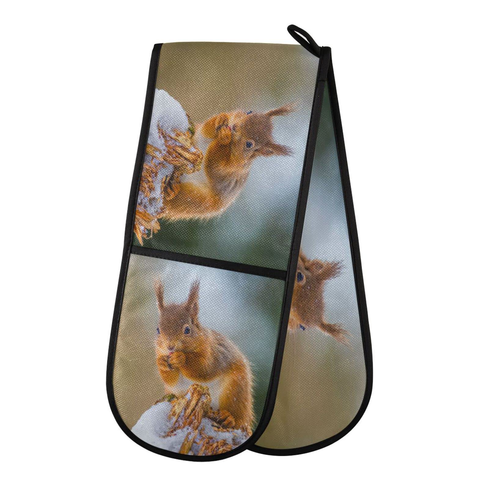 Youjuner Colour 68 Double Oven Glove Animal Squirrel Heat Resistant Double Ovens Mitt Modern Cooking Gloves Potholders