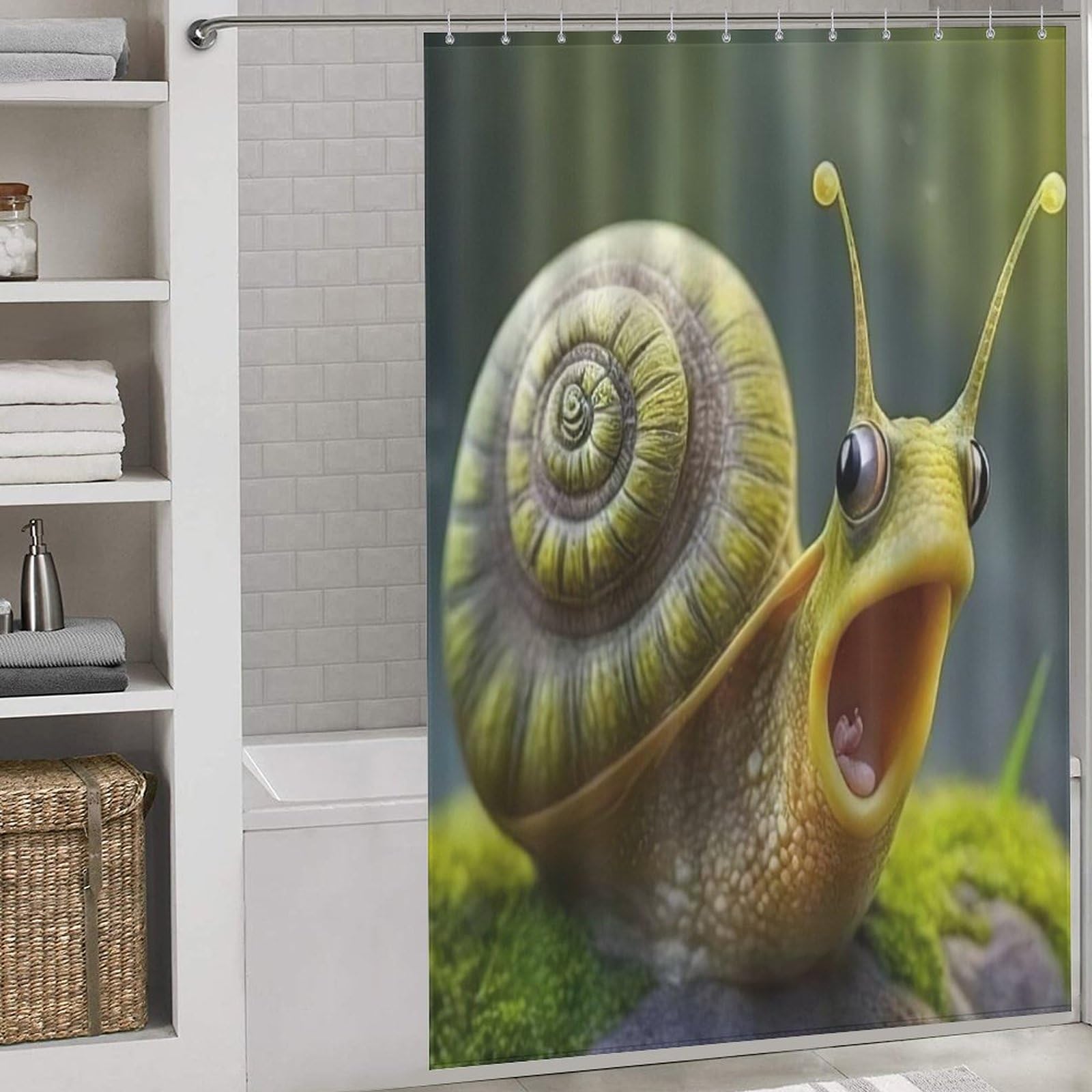 Rideau de douche escargots imperméable et facile à installer avec 12 crochets