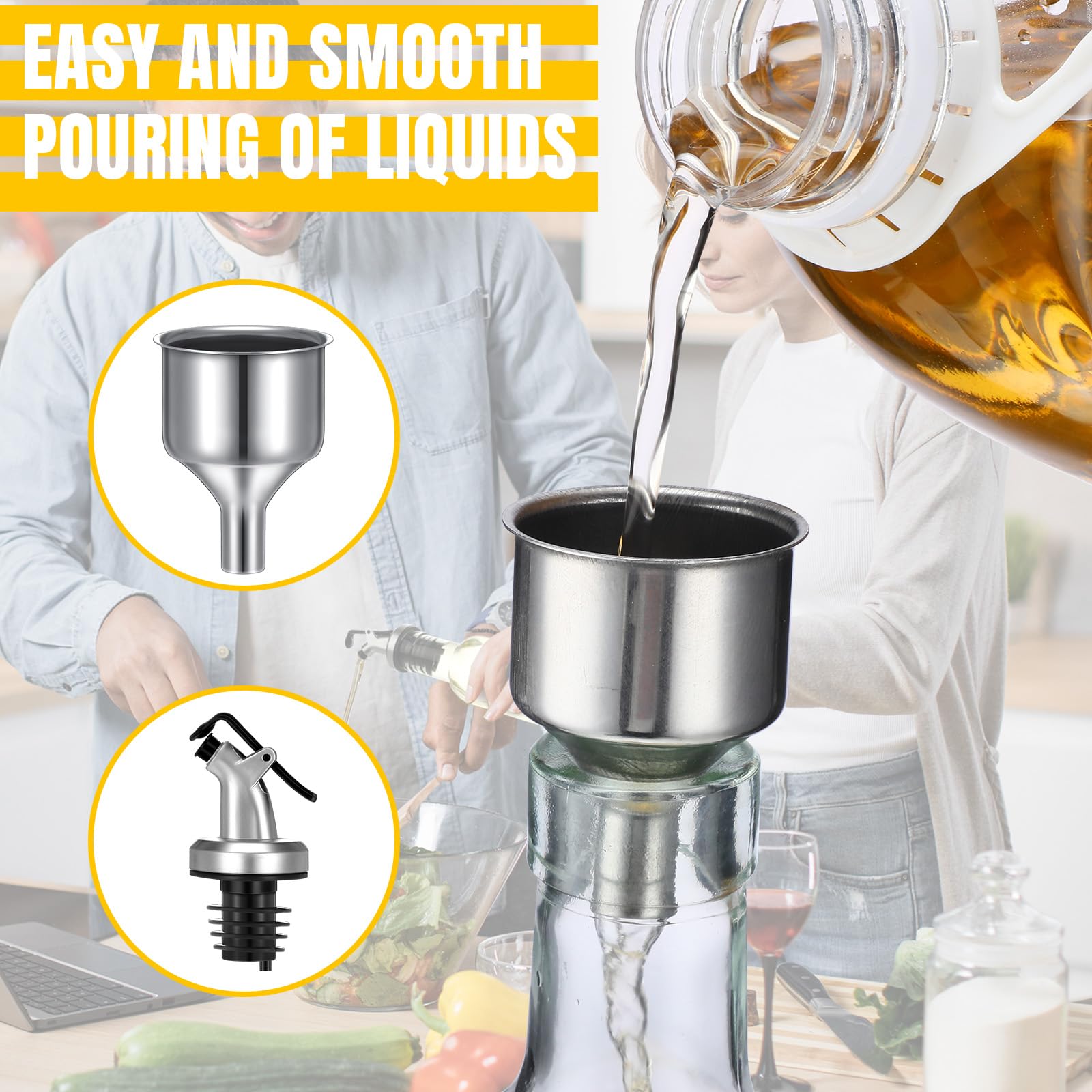 Hushee El juego de 15 botellas dispensadoras de aceite de oliva de vidrio transparente incluye 12 botellas de vidrio de 8 onzas con boquilla, recipiente de vinagre de aceite, vinagre para cocina con