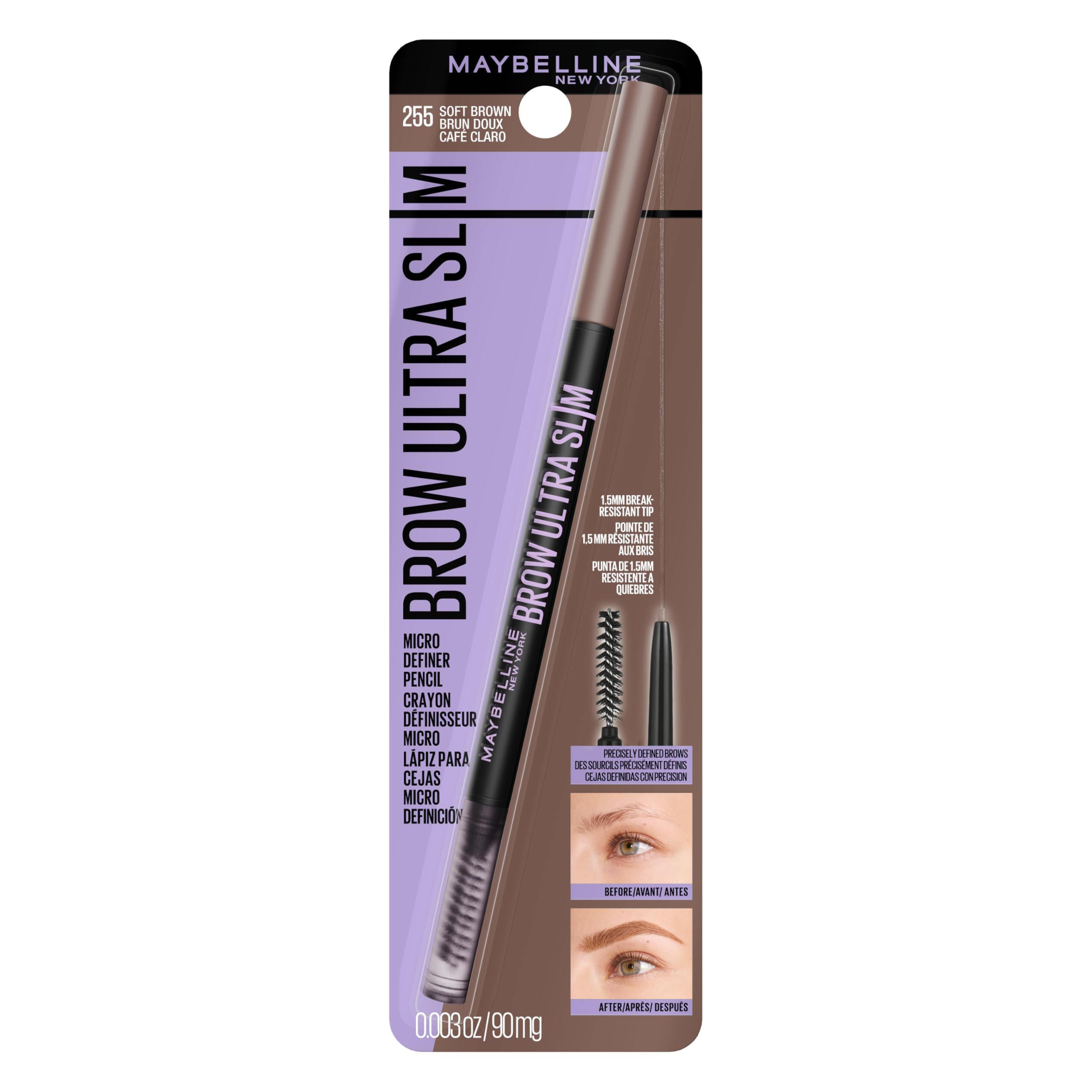Express Brow Ultra Slim Eyebrow Makeup, Brow Pencil with Precision Tip and Spoolie for Defined Eyebrows, Soft Brown, 1 Count (Packaging May Vary)