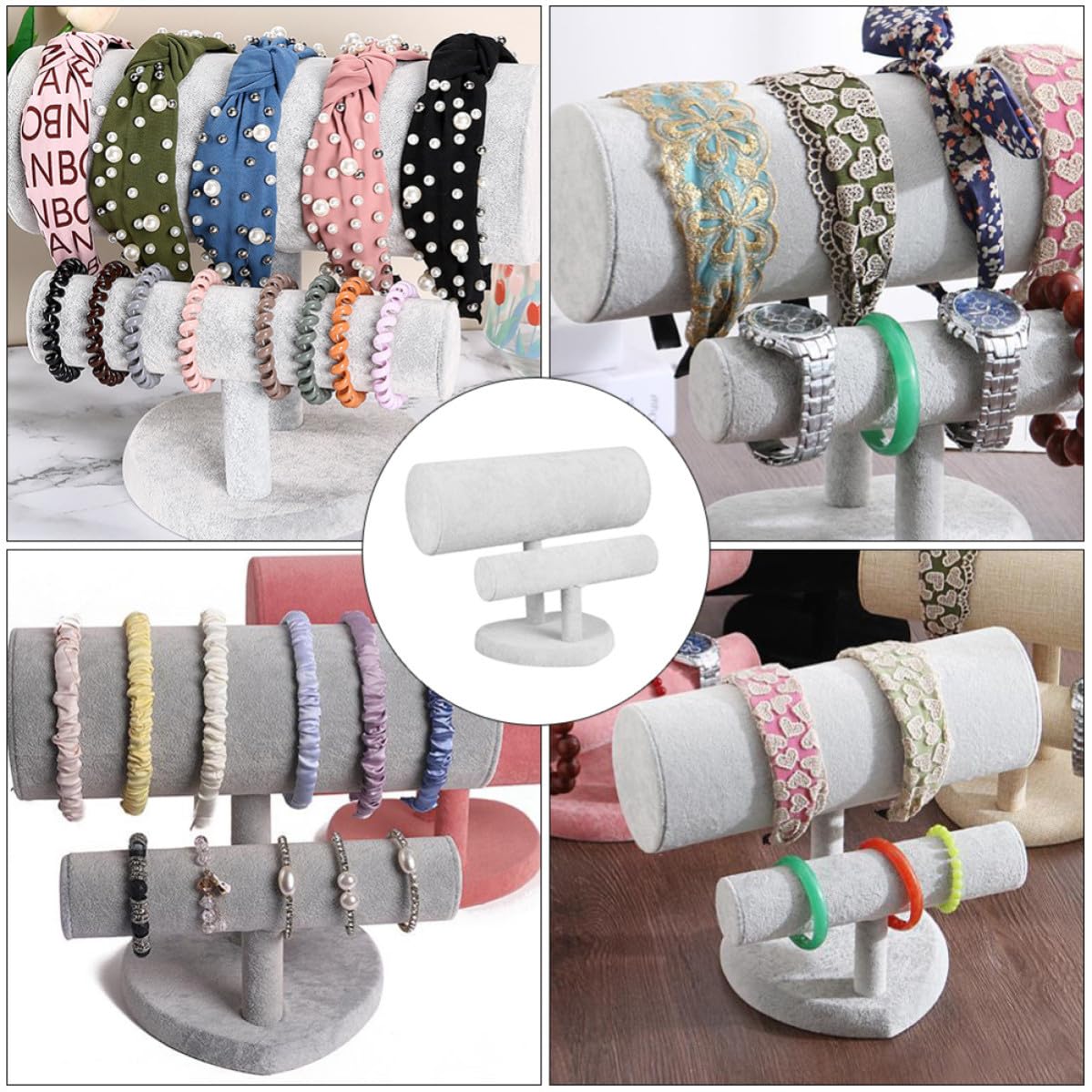 PLAFOPE Doppellagiger Stirnband und Armband Präsentationsständer aus Lint und Pvc mit Feiner Textur Sicher zur Schmuckaufbewahrung zu Hause