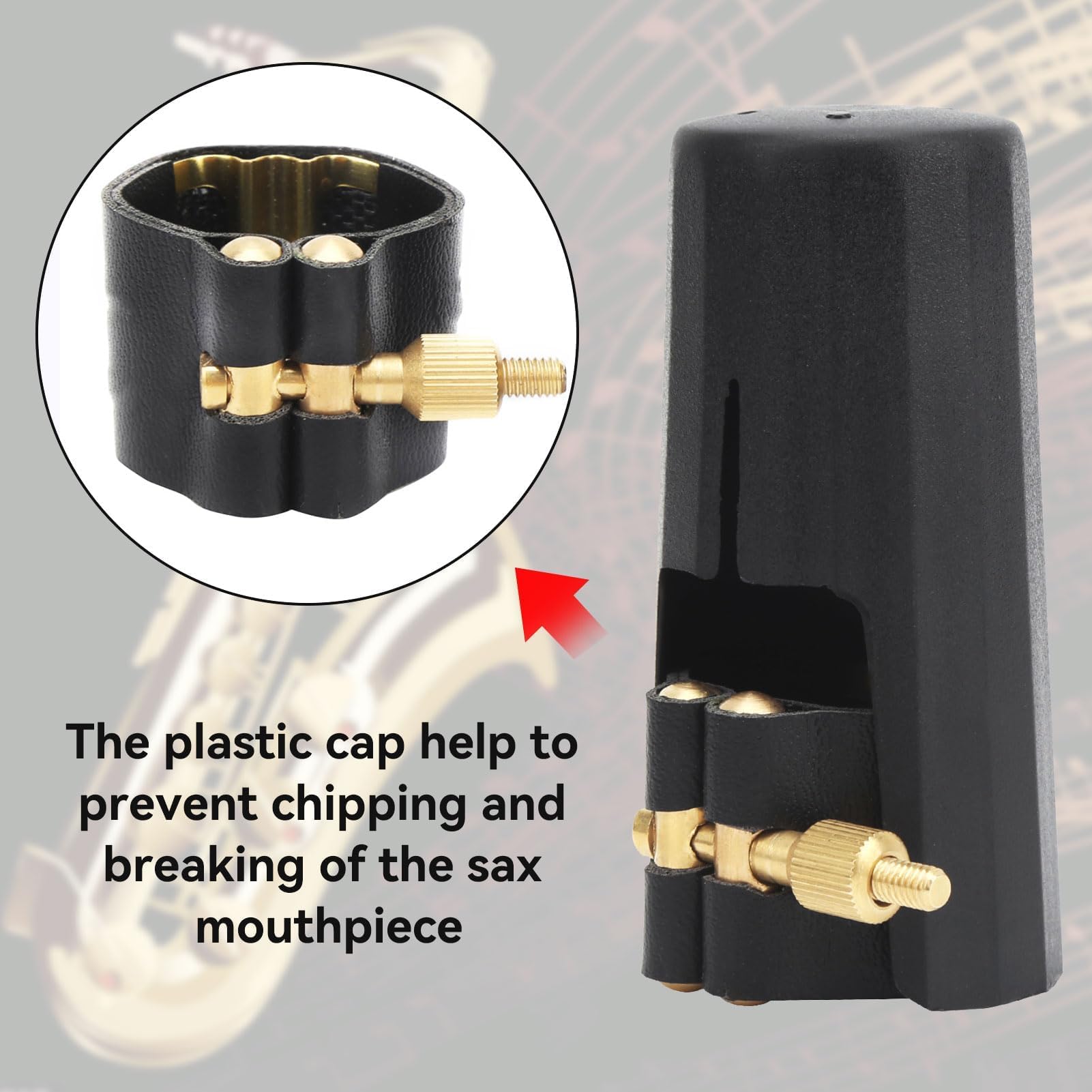 Kit De Boquilla Para Saxofón Alto, Ligadura De Cuero Sintético Para Saxofón Alto De 12 X 4 X 4 CM Ligadura Para Saxofón Alto Clip Para Boquilla De Saxofón Con Tapa De Plástico Para Boquillas Baquelita