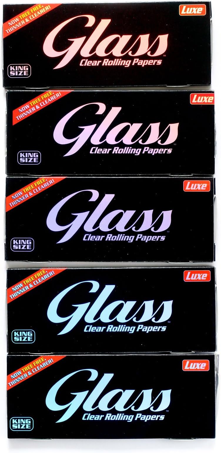 5 booklets x GLASS Clear Rolling paper King Size - 100% Natural - 200 papers
