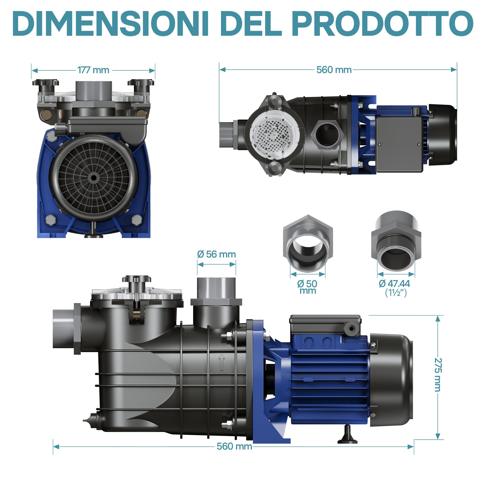 Pompa piscina per ricircolo e filtraggio 13800 l/h 550 W Pompa di circolazione