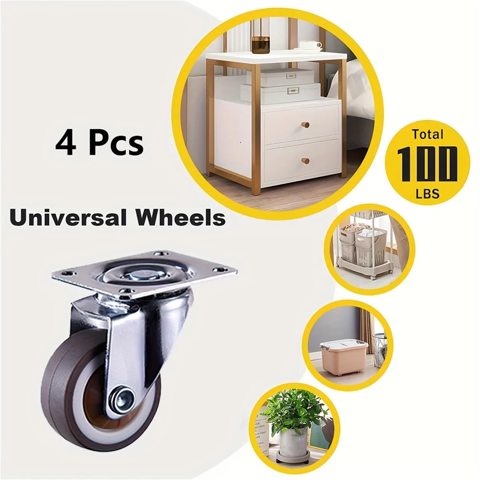 4 Stück 3 Zoll flache Unterseite Universalräder, Hochleistungs-Möbelrollen for Karren, Schränke Geeignet für Geräte und Möbel