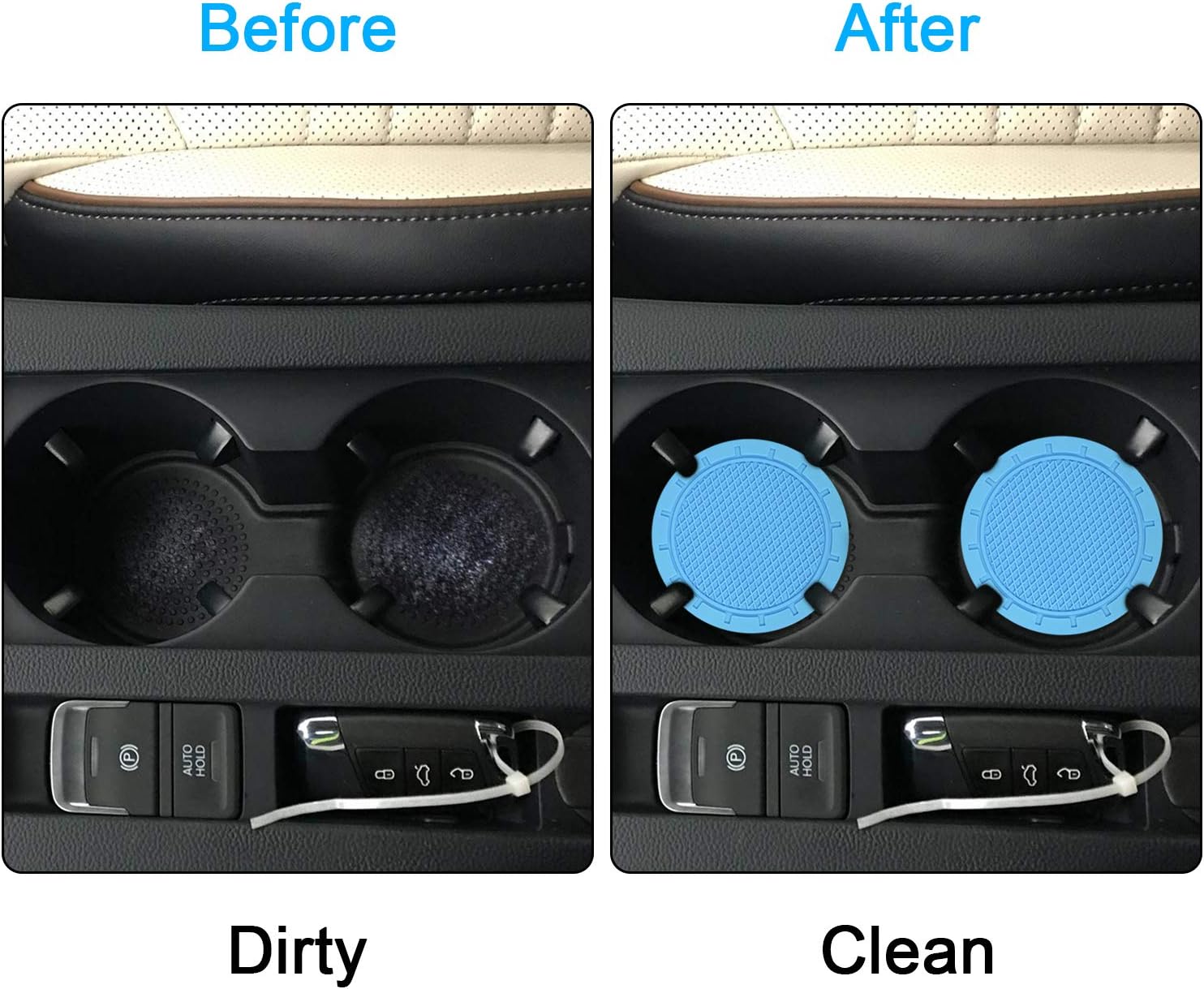 Car Coasters, Wisdompro 4 Pack PVC Car Cup Holder Insert Coaster - Anti Slip Universal Vehicle Interior Accessories Cup Mats for Women(2.75" Diameter, Light Blue)