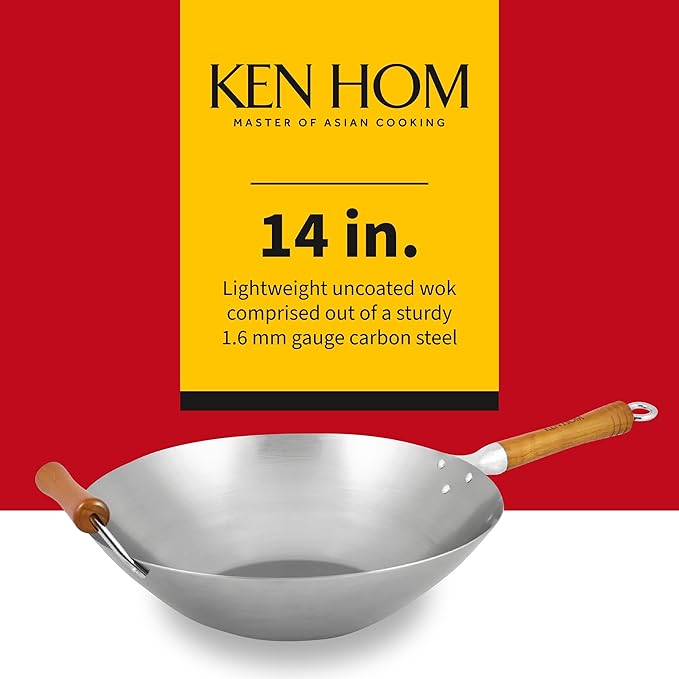 Wok Ken Hom de Acero al Carbono, 14 Pulgadas, Antiadherente miniatura 2