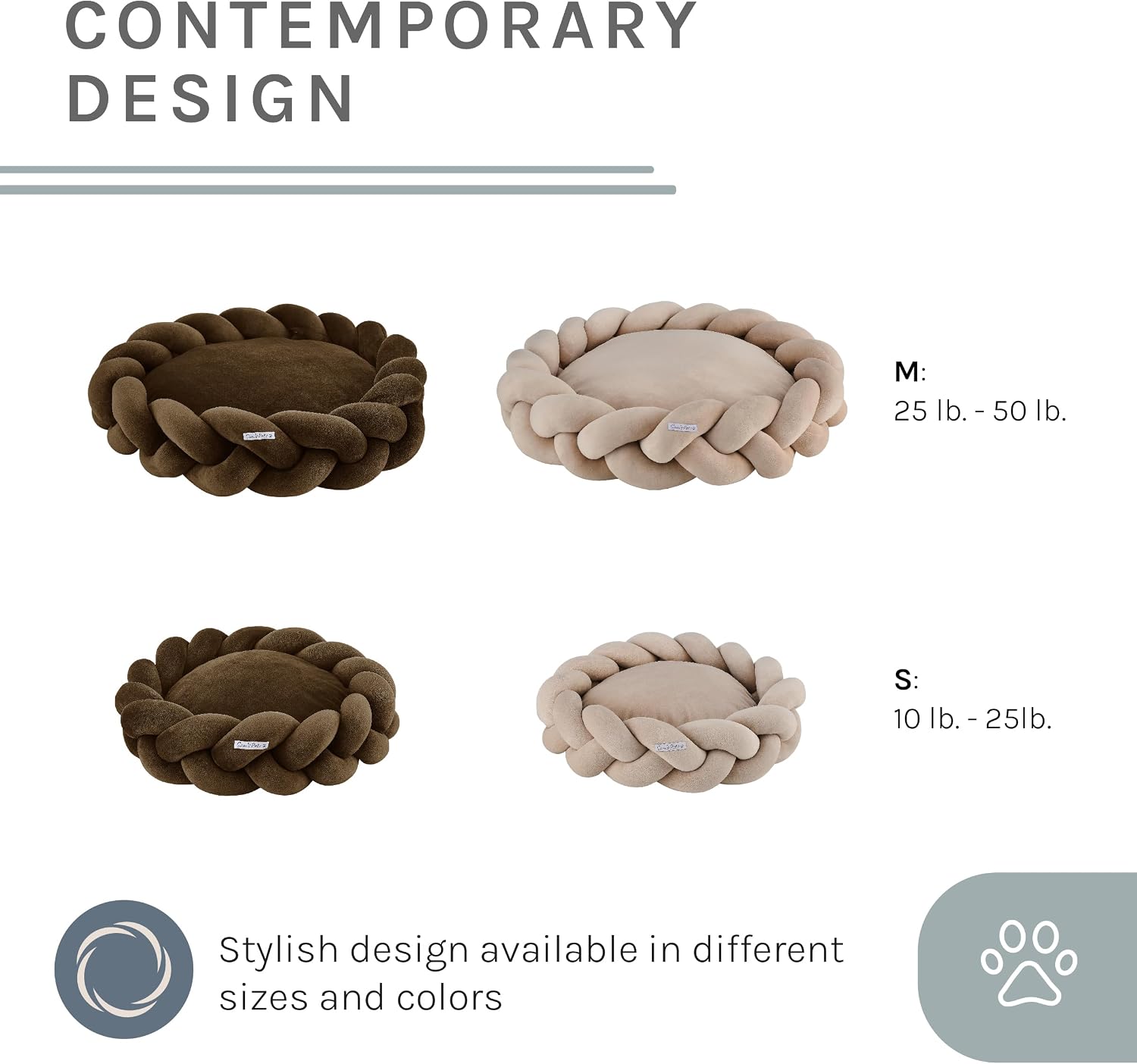 Sam's Pets Ivy 27" Dog Bed, Beige - Braided/Knitted Design, Orthopedic, Non-Slip Grip, Soft Fabric, Removable/Washable