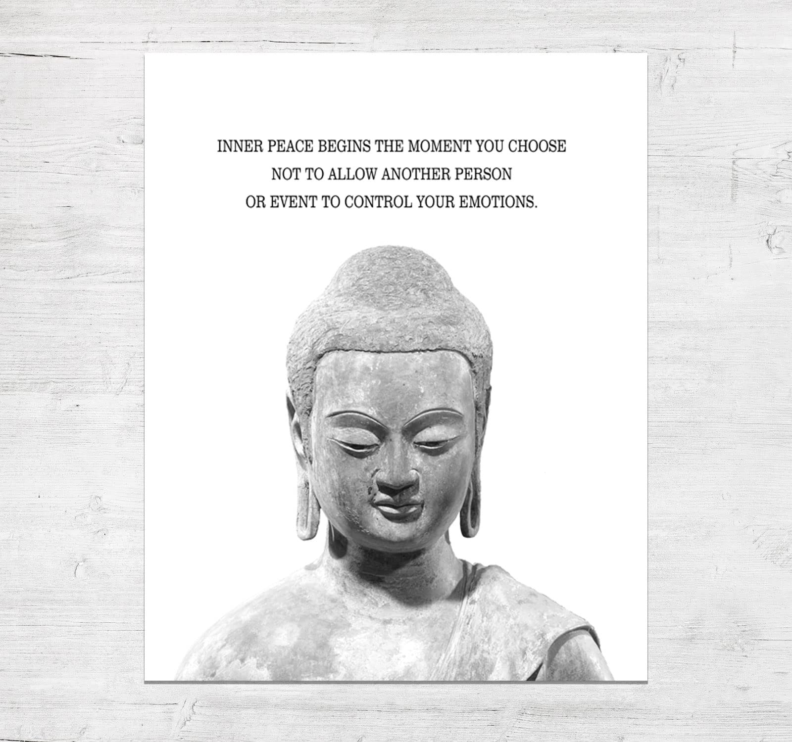 Inner Peace Inspirational Buddha Zen Quote Wall Decor for Yoga or Meditation Room, Spa, Bathroom, Buddha Statue Art Print, Gift for Buddhism Fan UNFRAMED (11x14INCH)