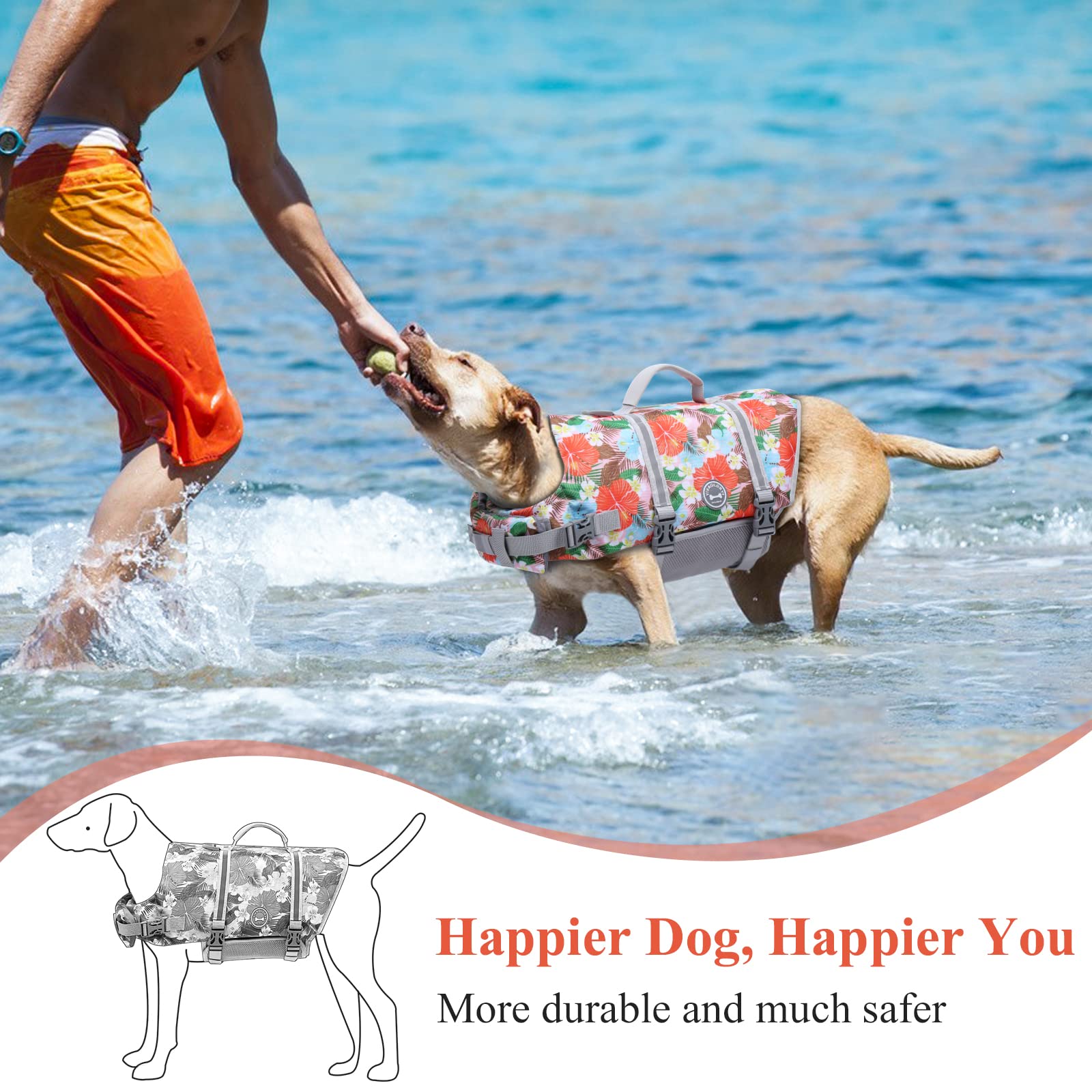 VIVAGLORY Rip Stop Dog Life Jacket, Buoyancy Aid with Handle, Buoyancy for Doggy Dog Life Jacket for Swimming & Boating, XXS - Image 3
