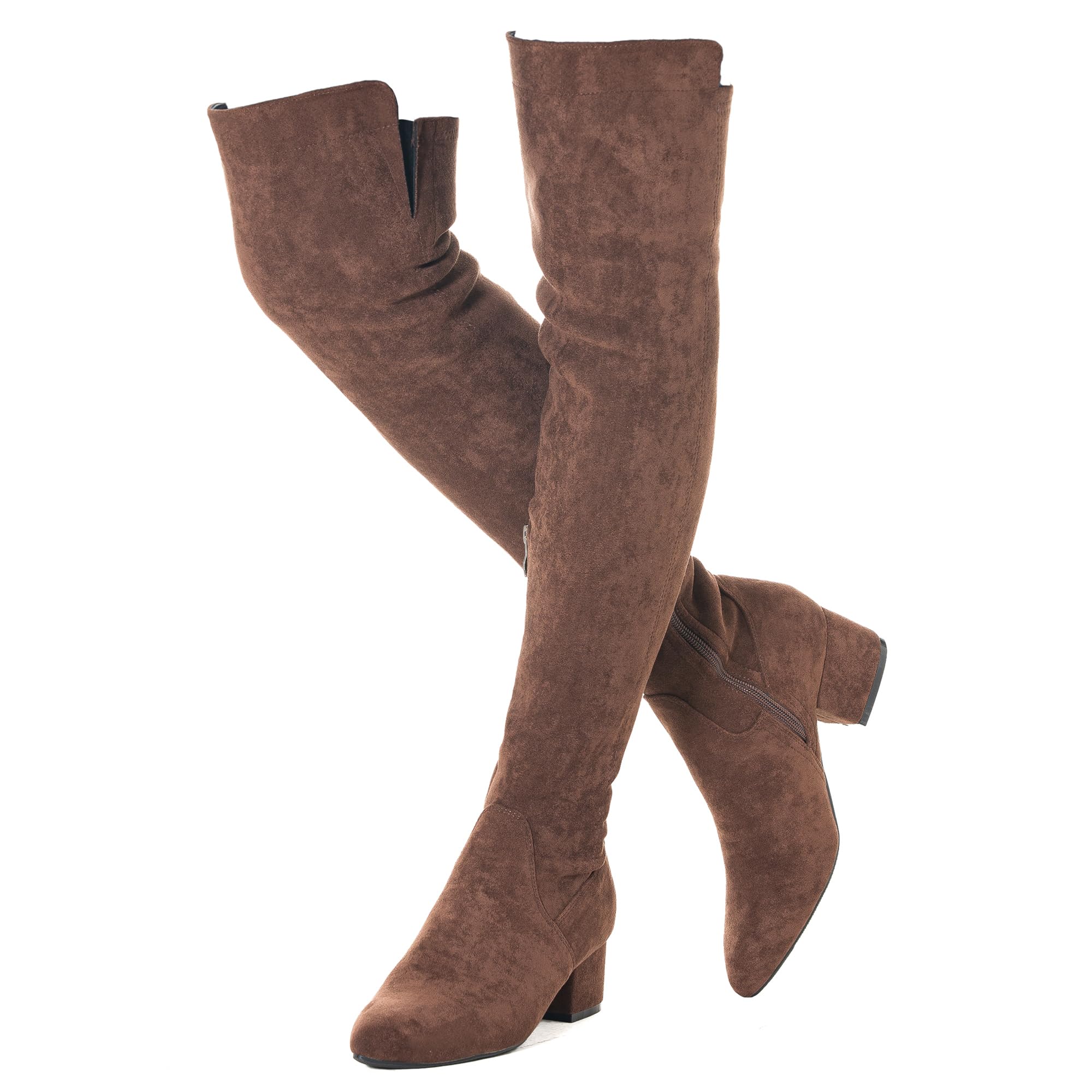 N.N.G Women Over the Knee Boots Thigh High Suede Black Block Low 2 Inch Heel Chunky Above Knee Winter Pointed toe