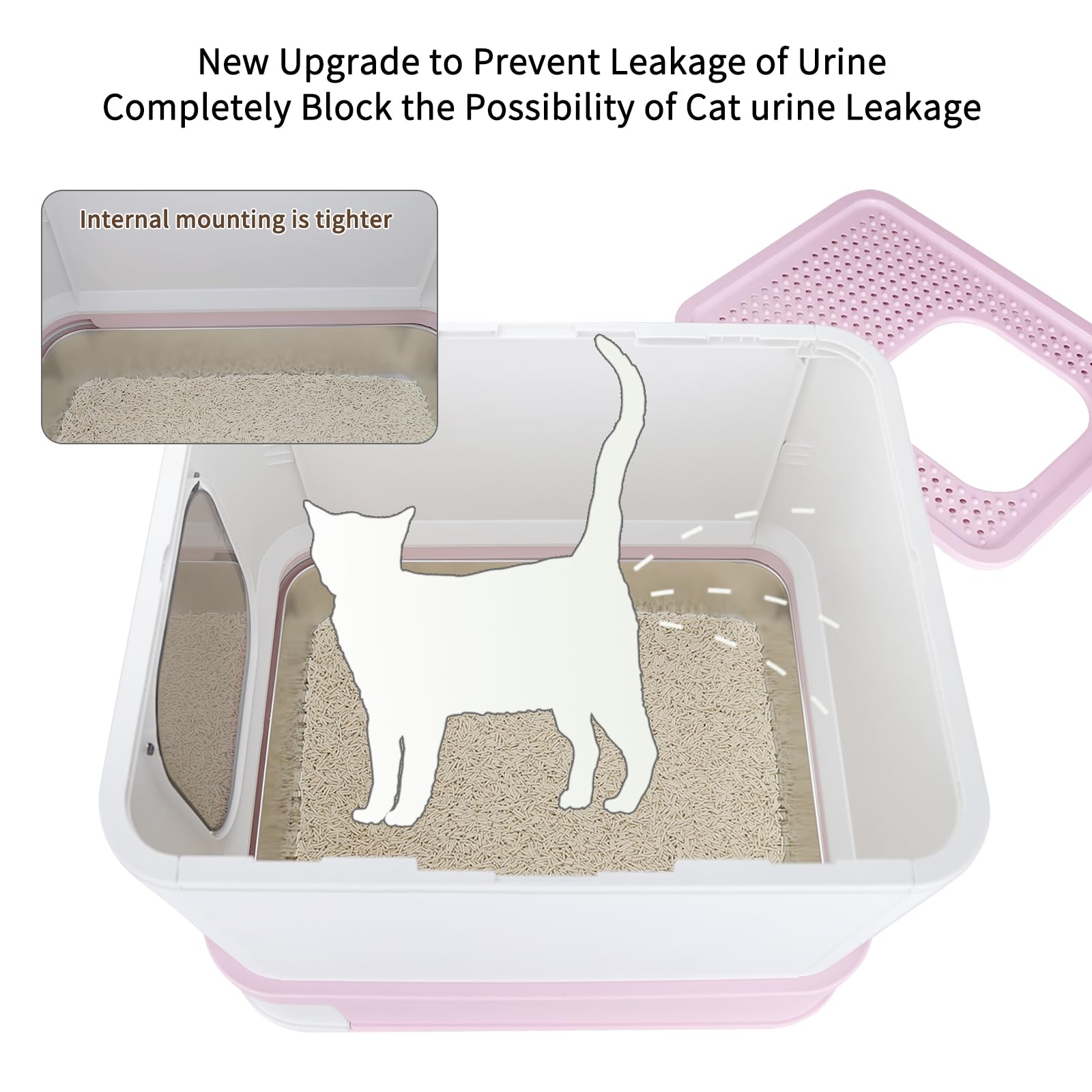 RIZZARI Stainless Steel Cat Box: Large for Cats Up to 45 lbs - Covered Odor Control Enclosure with Easy Clean - Teflon Non-Stick Coating - Pink - Anti-Splash Design for Multi-Cat Families Apartments - image 4