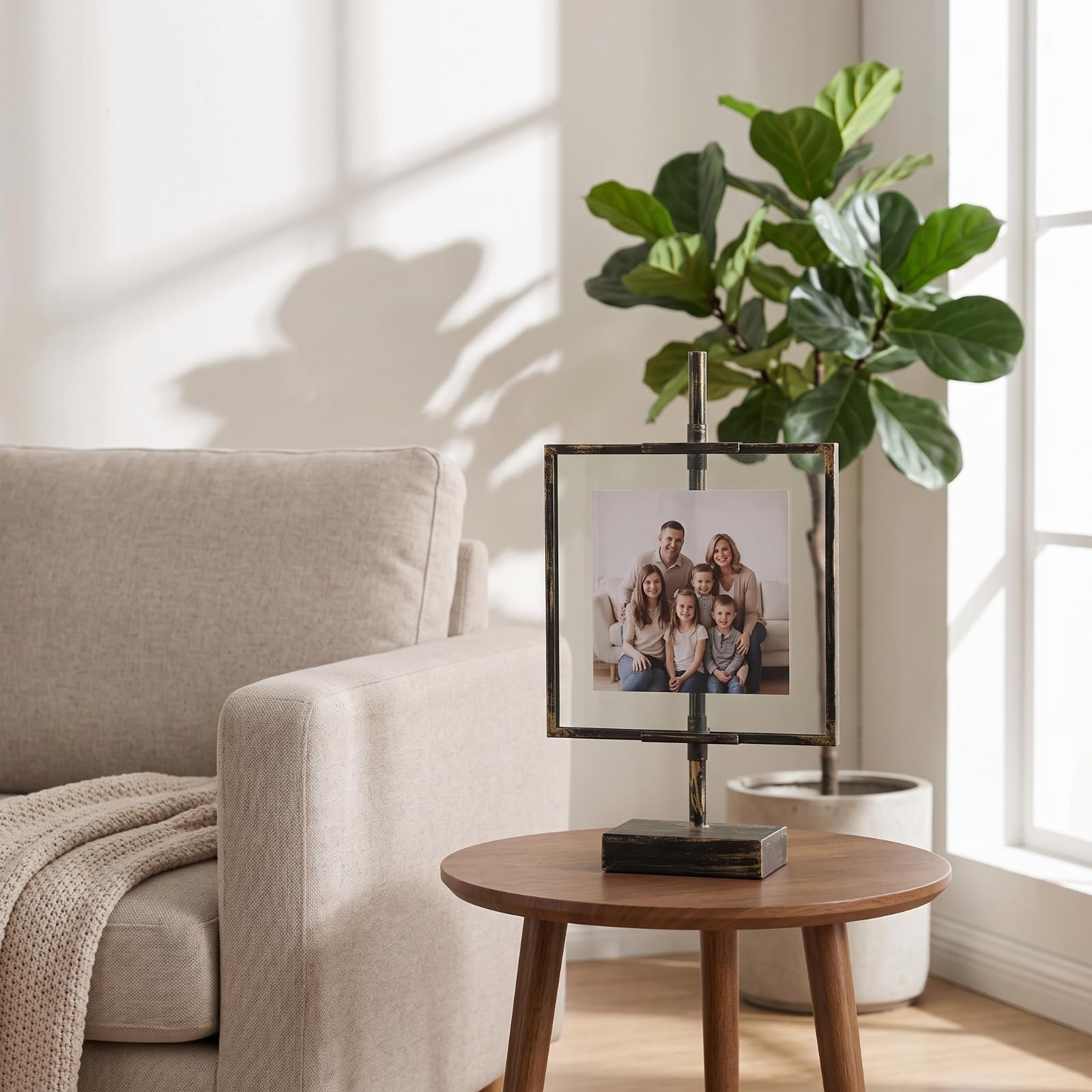 Photo Display Stand Cornice Tavolo per Esposizione Foto Supporto Verticale Telaio Acrilico Base in Legno Massello con Asta in Ferro Stile Rustico