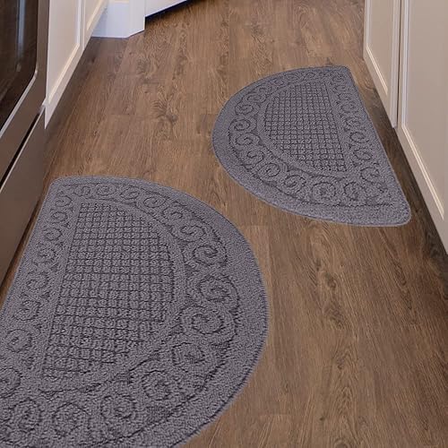 Miniatura 2 de Tapetes de cocina grises para suelo, 2 piezas de 18 x 30 pulgadas, antideslizantes, lavables, alfombra de pie absorbente, alfombra de medio círculo