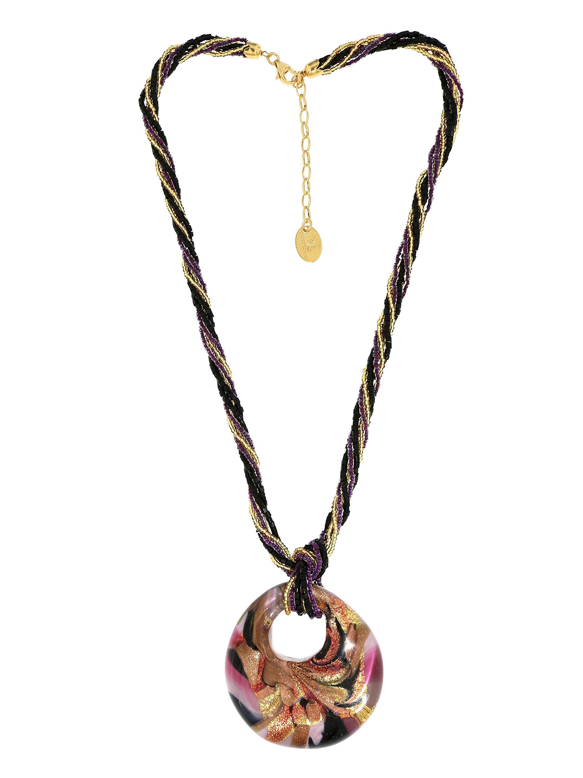 Venetiaurum - Collier Multifil Femme Avec Pendentif En Verre Original de Murano Et Argent 925 - Linea Italia Gioielli - Bijoux Certifié Made In Italy