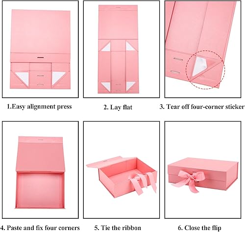Miniatura 5 de GREDNA Caja de regalo con cierre magnético con tapa, 9.4 x 7.1 x 2.8 pulgadas, caja plegable de propuesta de padrinos de boda con cinta, caja de