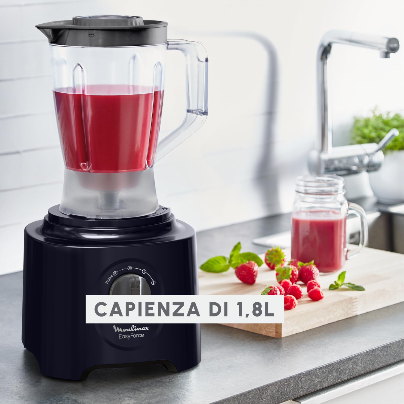Robot da cucina multifunzione Moulinex Easy Force, 800 W, 25 funzioni, 2 velocità + Pulse, 6 accessori di cui 1 frullatore incluso, Compact FP247810, Blu notte