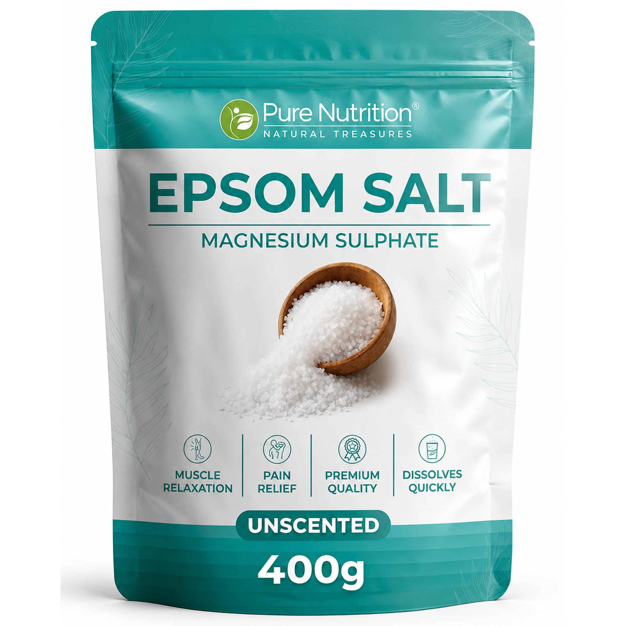 Pure Nutrition Epsom Salt, 400g | Magnesium Sulphate, Unscented | Muscle Relaxation, Pain Relief, Bath Soak for Stress Relief & Sore Muscles-picture-37
