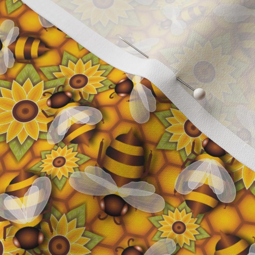 Spoonflower Fabric - Insects Sunflower Honey Honeycomb Beehive Bees Printed on Petal Signature Cotton Fabric by The Yard - Sewing Quilting Apparel Crafts Decor