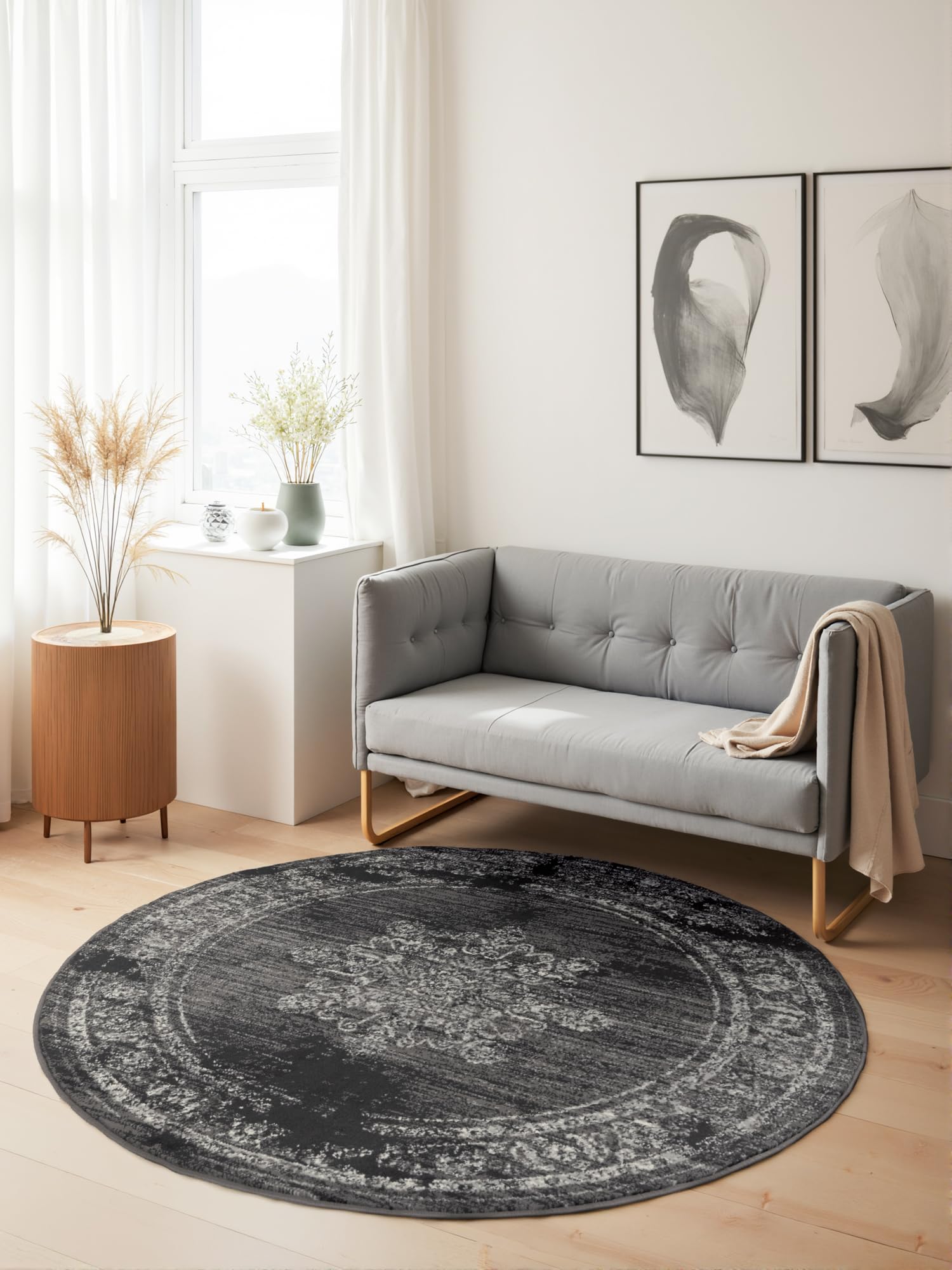 Hanse Home Lydia Short Pile Round Rug - Oriental Living Room Rug, Short Pile Classic, Soft in Oriental Design for Living Room, Bedroom, Dining Room, Hallway - Grey, Diameter 120 cm