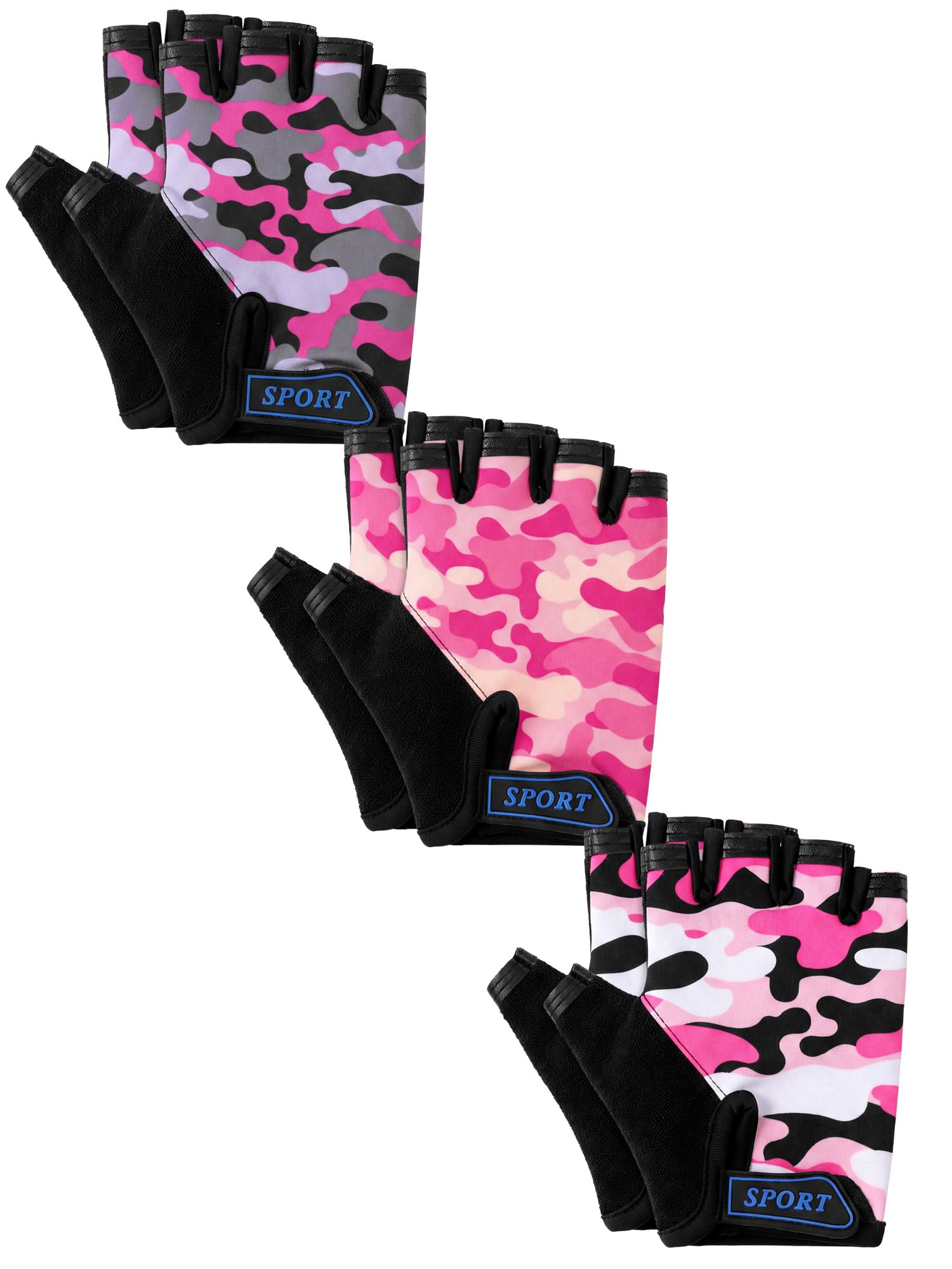 Boao 3 Pairs Kids Half Finger Bike Gloves