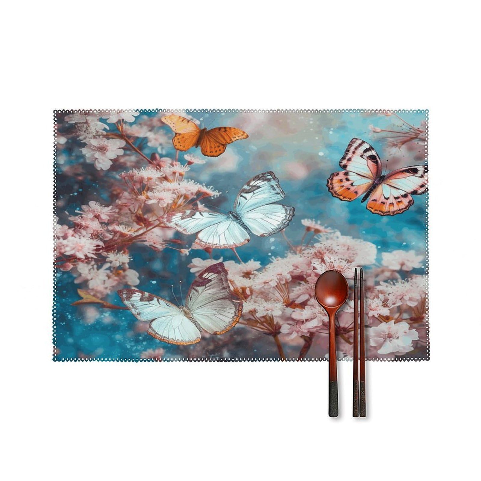 Btcowzrv Style A Group Of Butterflies Flying Canvas Placemats Set Of 6, Wipeable Washable Place Mats For Indoor & Outdoor, Table Mat Decor For Kitchen Dining Party
