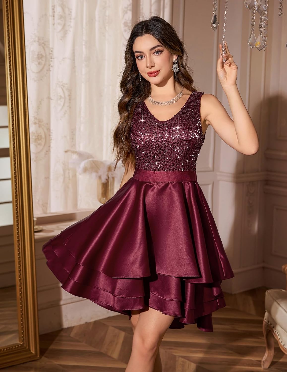 Meetjen Womens Sparkly Prom Dresses for Teens Short Sequin High Low Formal Homecoming Dress Cocktail Party Wedding Guest - Image 2