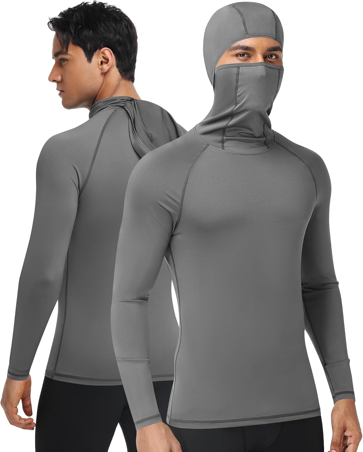 Runhit Men's Compression Shirts Hoodie with Mask Turtleneck Long Sleeve Running Base Layer Top Workout Sports Undershirts - Image 2
