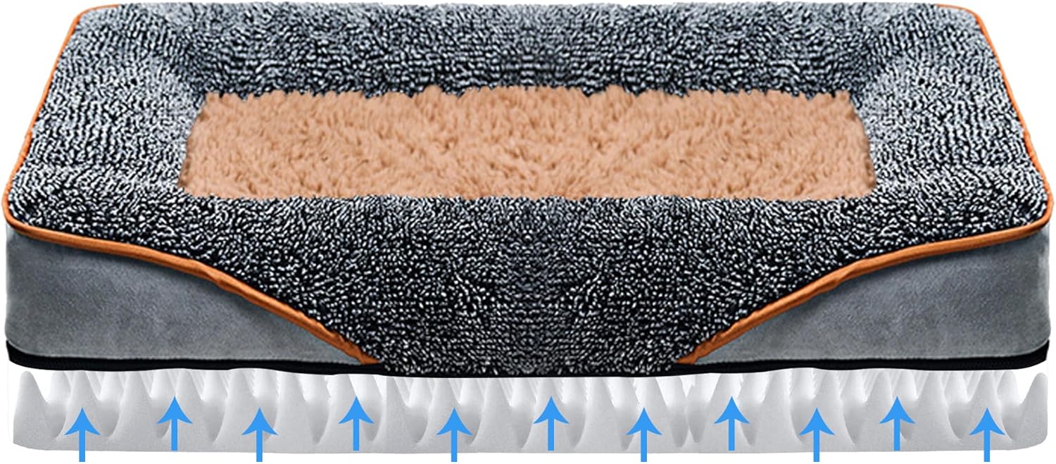 review Wellbeing Dog Bed for Medium Dogs,Orthopedic Dog Beds with Removable Washable Cover,Egg Foam Pet Bed with Bolster and Anti-Slip Bottom,Grey
