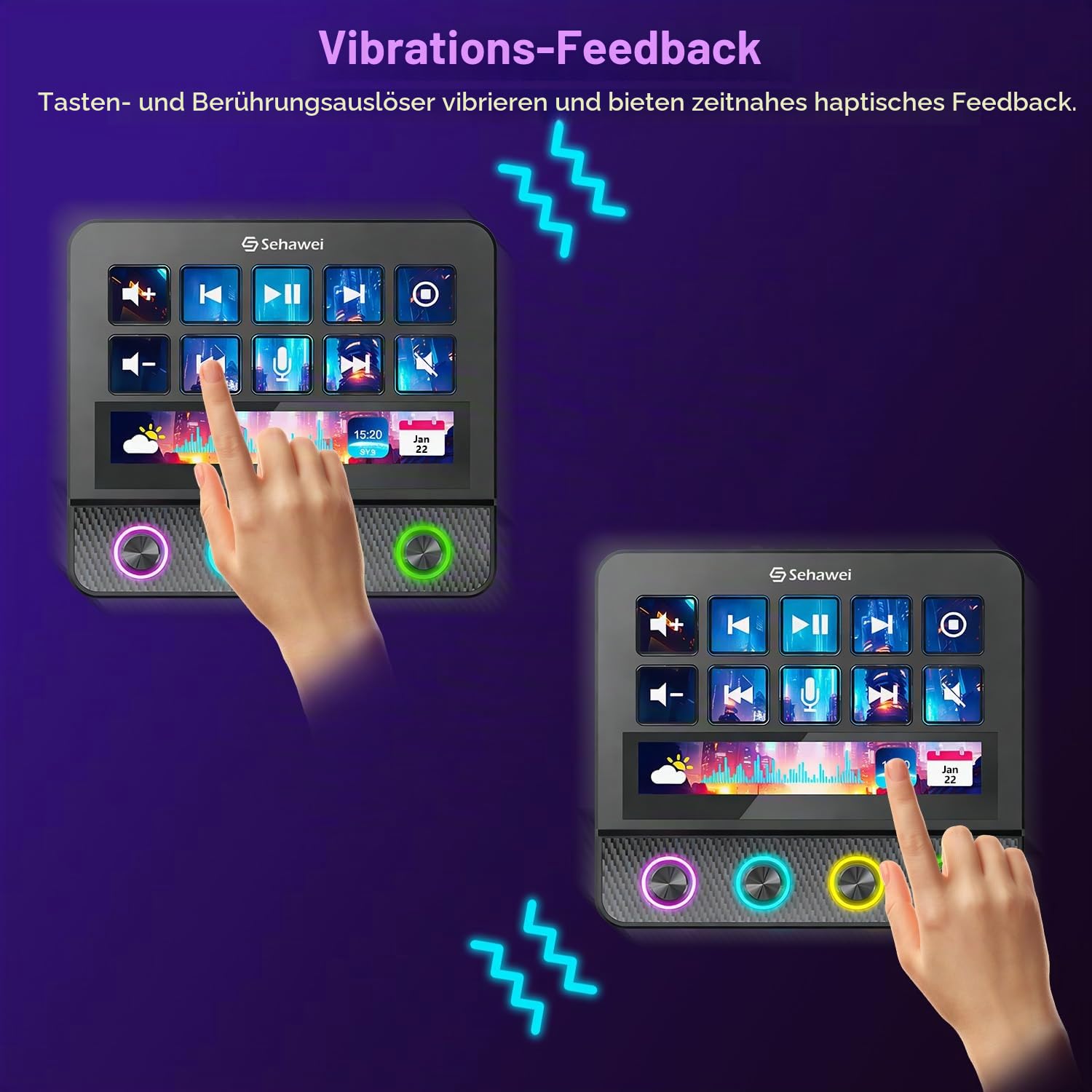 Sehawei Stream Controller Deck,Upgraded Audiomixer für Mac und PC | Live Produktion und Studio-Controller,für Content Creators, Gaming, mit anpassbarer Touch-Leiste, Drehreglern und LCD-Tasten