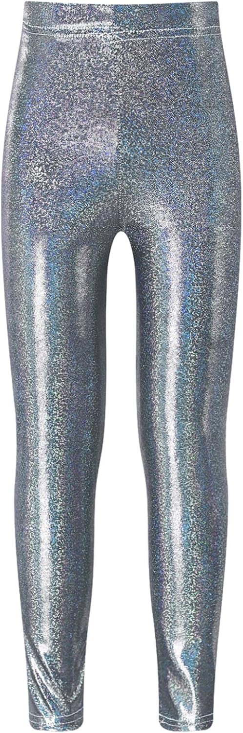 Girls Kids Metallic Leggings Toddler Stretch Shiny Dance Pants for Yoga Workout Active Gymnastic