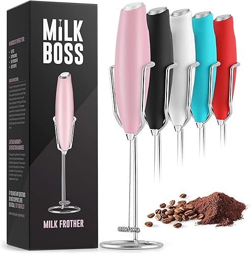 Miniatura 12 de Milk Boss Espumador de leche para café, juego completo de regalo de café con soporte ultra mejorado, fabricante de espuma de mano, mezclador