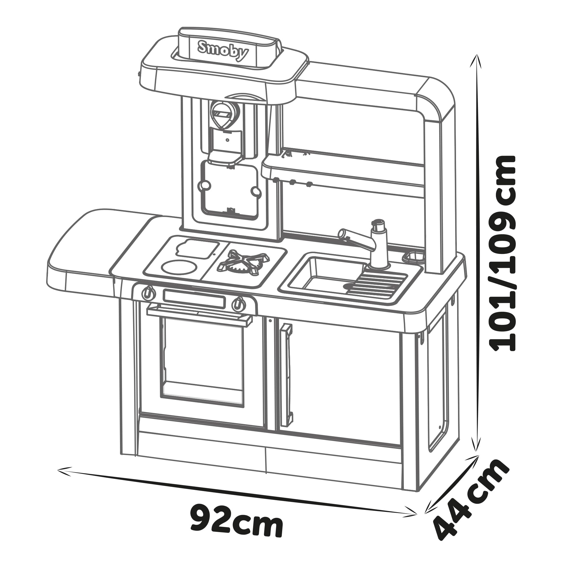 Smoby - Tefal Ewolucyjna Kuchnia - 2 Możliwe Wysokości - Nowoczesny Design - 31 Akcesoriów - Zabawka Imitacyjna dla Dzieci - Od 3 Lat
