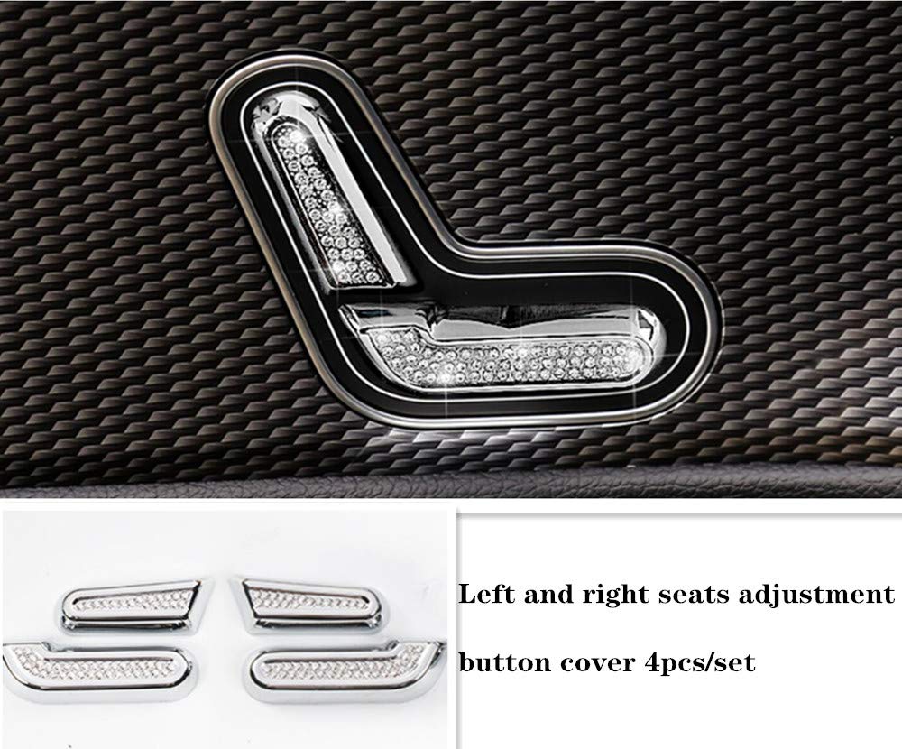 YUWATONCar Interior Trim Fiting Bling Crystal Rhinestone Fashion Decals Accessories fit for Mercedes Benz New A B class CLA GLB 2019 2020 (silver, Left and right seats button 4pcs/set)